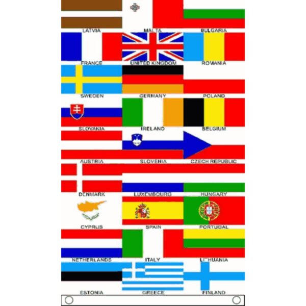 27 European Flags on One 3'x5' flag - Vertical Display