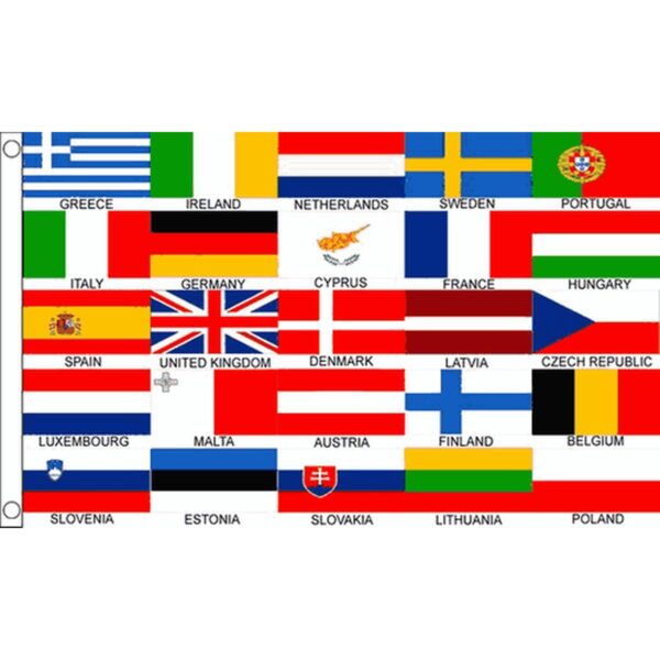 25 European Flags on One 3'x5' Flag - Horizontal Display